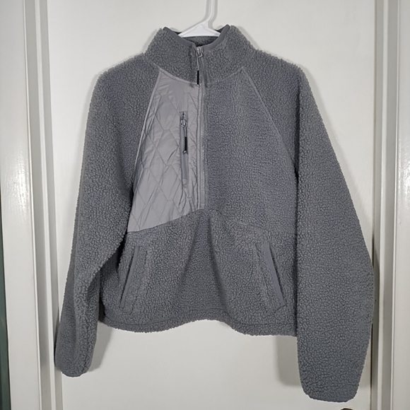 Joy Lab Gray Sherpa Pullover Jacket Sweatshirt Women's M Fleece 1/2 Zip - Picture 1 of 13
